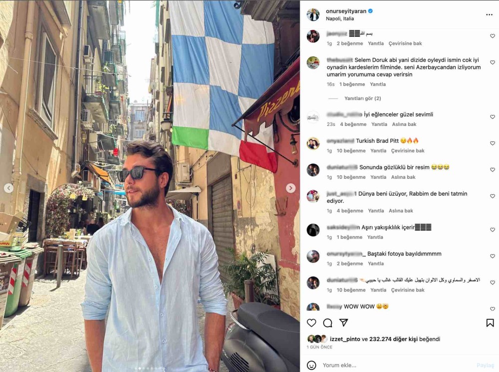 onur seyit yaran in napoli paylasimi gundem oldu turk brad pitt